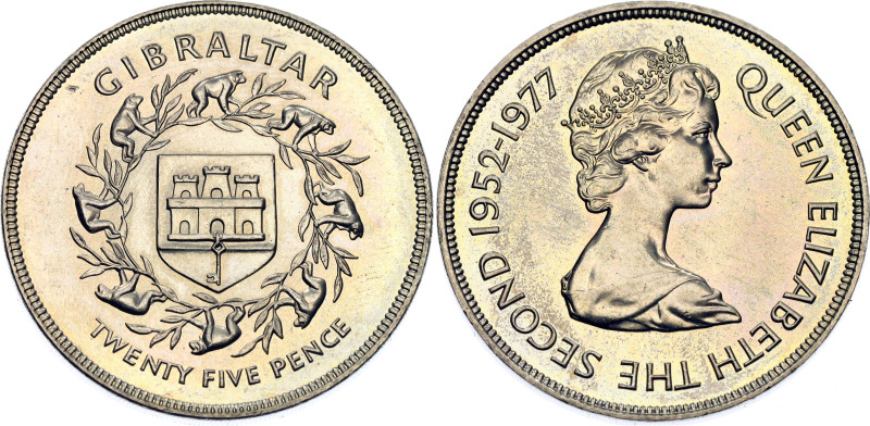 Gibraltar 25 Pence 1977

KM# 10, N# 10569; Copper-Nickel; 25th Anniversary of ...