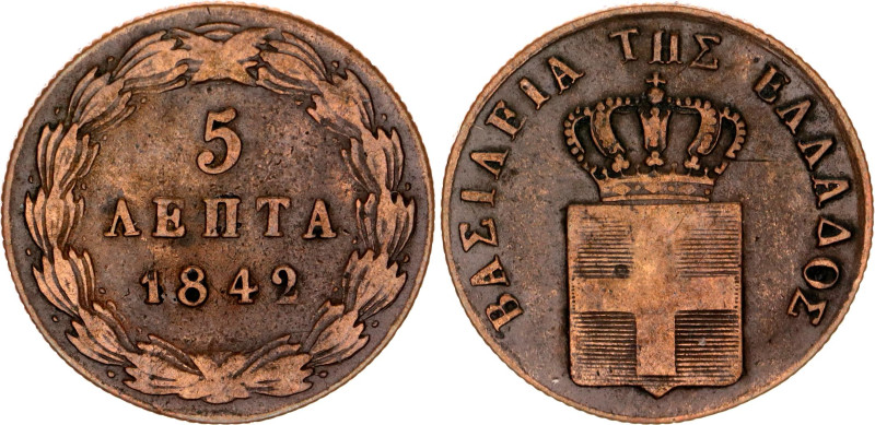 Greece 5 Lepta 1842

KM# 16, N# 5498; Copper; Otto; VF+/XF-