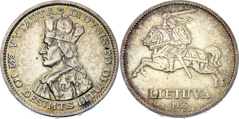 Lithuania 10 Litu 1936

KM# 83, N# 11190; Silver; Vytautas; XF+