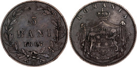 Romania 5 Bani 1867 WATT & CO.