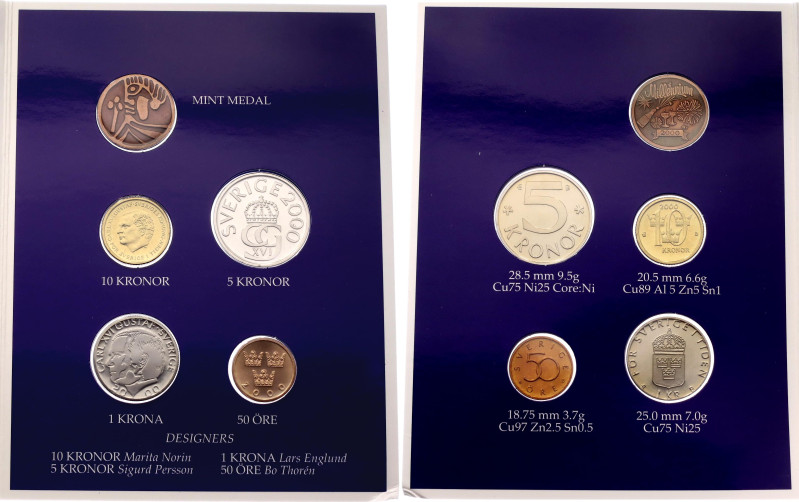 Sweden Annual Coin Set of 4 Coins & Token 2000 B

Various Compositions; Carl X...