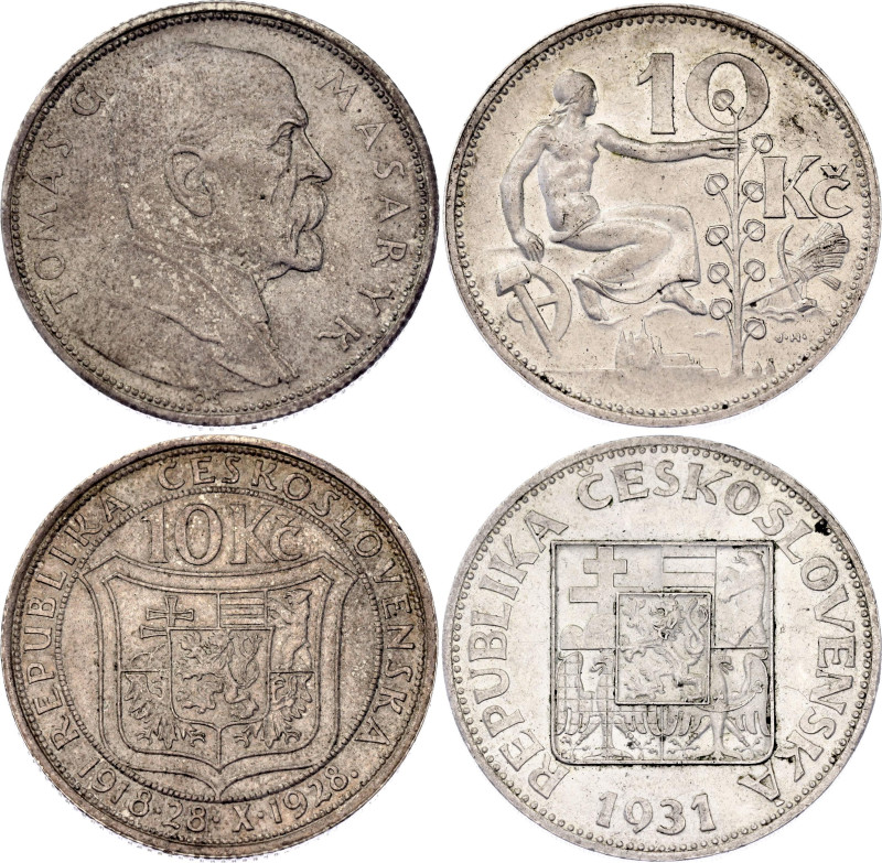 Czechoslovakia 2 x 10 Korun 1928 - 1931

KM# 12, 15; Silver; AUNC