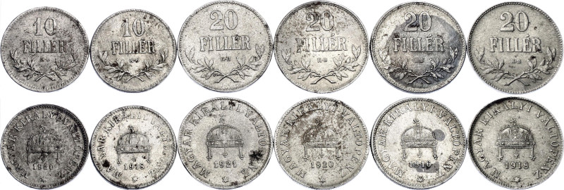 Hungary Lot of 6 Coins 1916 -1921

Nickel; VF