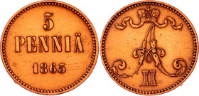 Russia - Finland 5 Pennia 1865 Double Strike