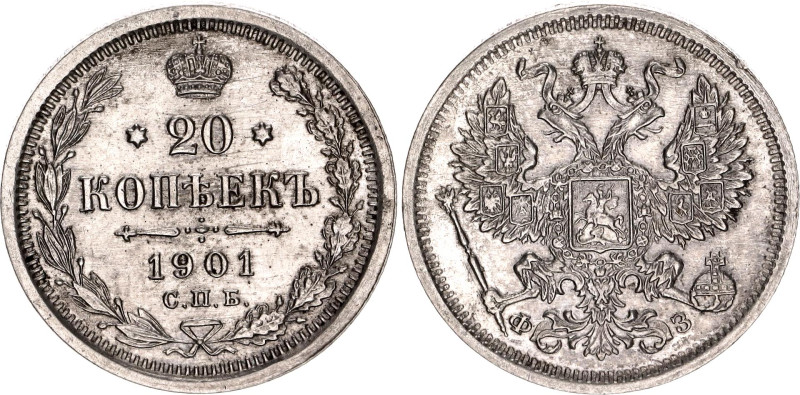 Russia 20 Kopeks 1901 СПБ ФЗ

Bit# 100; Silver 3.65 g.; AUNC