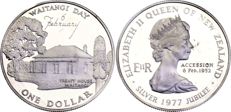 New Zealand 1 Dollar 1977

KM# 46a, N# 56732; Silver., Proof; Elizabeth II; Qu...