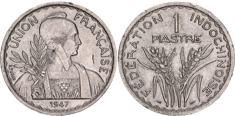 French Indochina 1 Piastre 1947

KM# 32.2, N# 4509; Copper-nickel; Paris Mint;...