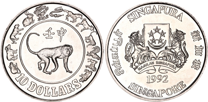 Singapore 10 Dollars 1992

KM# 92, N# 38325; Nickel; Lunar Year Series (1st ed...