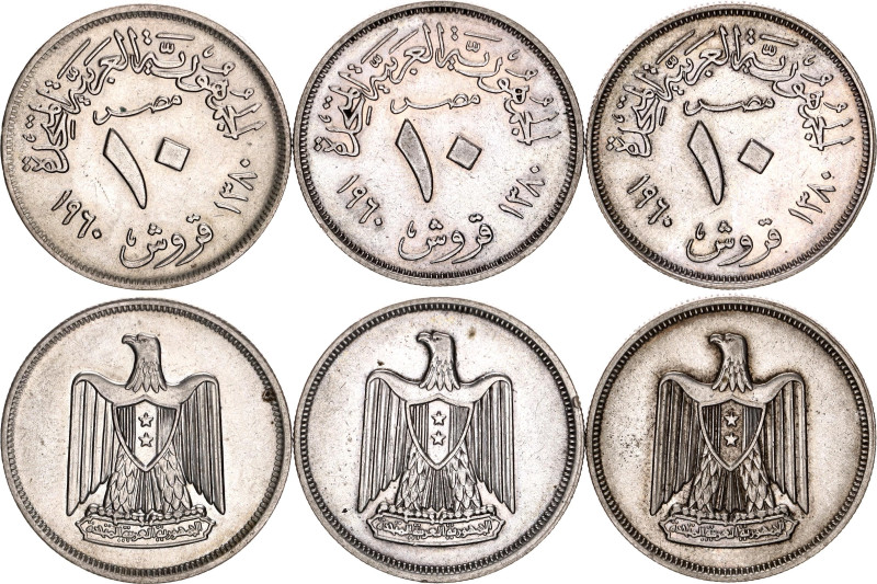 Egypt 3 x 10 Piastres 1960 AH 1380

KM# 398, MHC# 324, N# 13485; Silver; XF/AU...