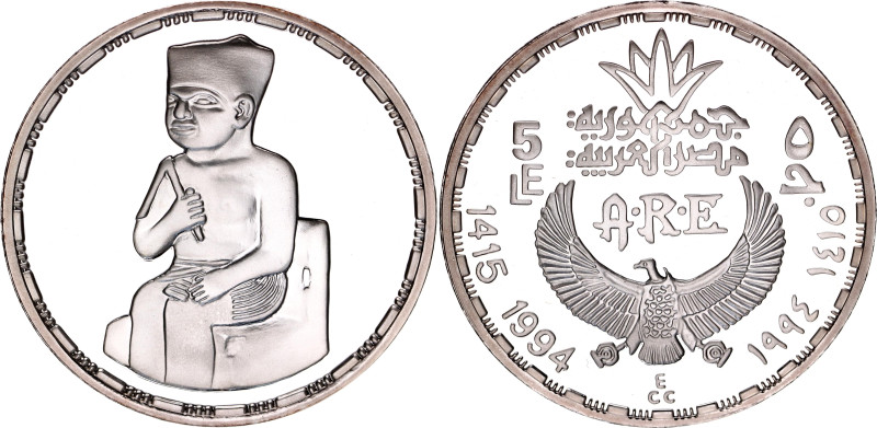 Egypt 5 Pounds 1994 AH 1415

KM# 827, N# 354925; Silver., Proof; Ancient Treas...