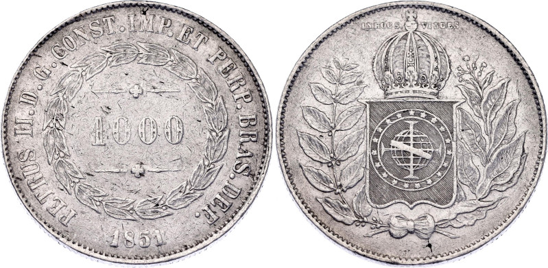 Brazil 1000 Reis 1851

KM# 459, N# 36148; Silver; Pedro II; XF