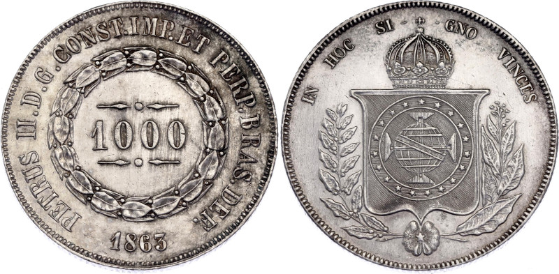 Brazil 1000 Reis 1863

KM# 465, N# 3671; Silver; Pedro II; Rio de Janeiro Mint...