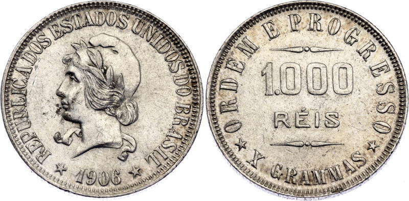 Brazil 1000 Reis 1906

KM# 507, N# 14484; Silver; Rio de Janeiro Mint; XF-AUNC