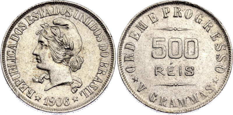 Brazil 500 Reis 1906

KM# 506, N# 10104; Silver; Rio de Janeiro Mint; XF