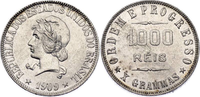 Brazil 1000 Reis 1909

KM# 507, N# 14484; Silver; Rio de Janeiro Mint; XF+