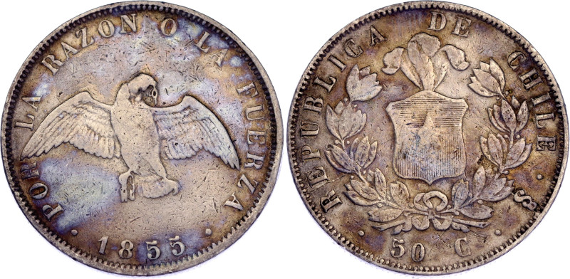 Chile 50 Centavos 1855 So

KM# 128, N# 56298; Silver; VF- with nice toning