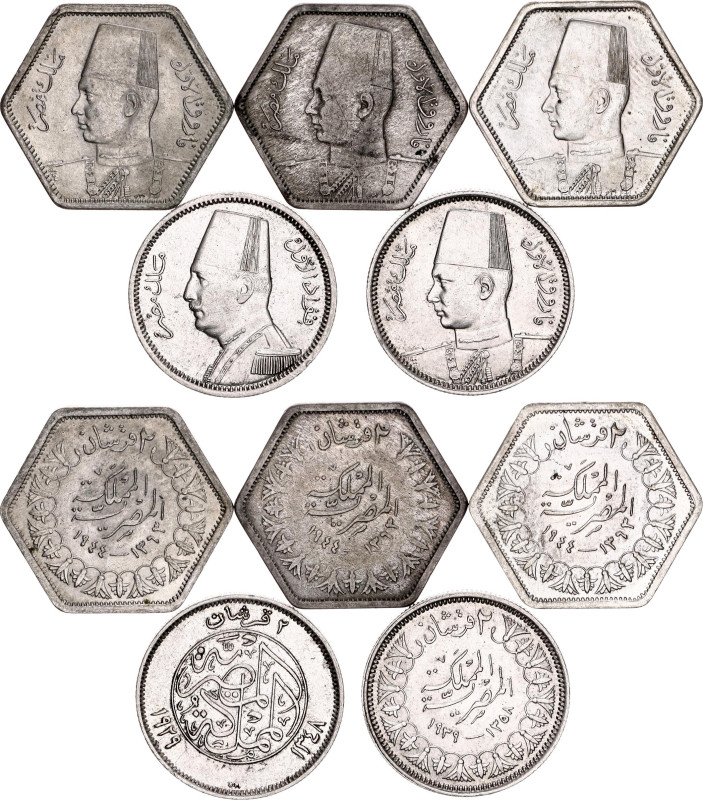 Egypt Lot of 5 Coins 1929 - 1944

KM# 348, 365, 369; Silver., Total weight: 14...