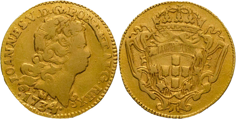 Portugal
D. João V (1706-1750)
Half Escudo (800 Réis) Minas Gerais Mint 1734
AG:...