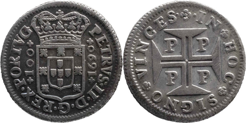 Portugal
D. Pedro II (1683-1706)
6 Vinténs Porto Mint 1690
AG: 52.06 4,45g 
Good...