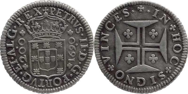 Portugal
D. Pedro II (1683-1706)
12 Vinténs Lisbon Mint 1690
AG: 61.07 8,35g 
Ve...