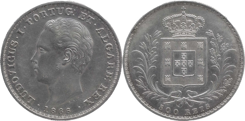 Portugal
D. Luís I (1861-1889)
500 Réis Lisbon Mint 1866
AG: 12.04 12,36g
Extrem...