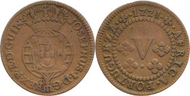 Angola
D. José I (1750-1777)
5 réis 1771
AG: 05.03   3,04g
MBC-