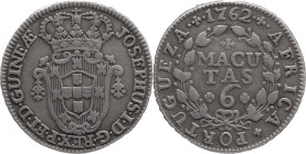 Angola
D. José I (1750-1777)
6 macutas 1762
AG: 11.01   8,30g. Rara.
MBC