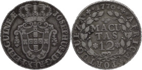 Angola
D. José I (1750-1777)
12 macutas 1770
AG: 14.03   17,48g
MBC