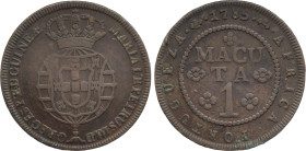 Angola
D. Maria I e Pedro III (1777-1786)
1 macutas 1785
AG: 03.02   37,88g
MBC- (Defeito às 10h)