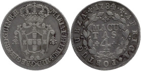 Angola
D. Maria I e Pedro III (1777-1786)
4 macutas 1784
AG: 05.02   5,61g
MBC-