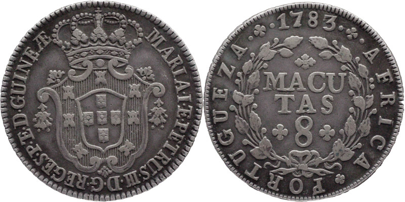Angola
D. Maria I and Pedro III (1777-1786)
8 macutas 1783
AG: 07.02 12,66g
Good...