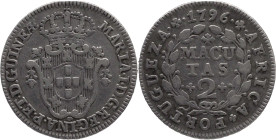 Angola
D. Maria I (1786-1799)
2 macutas 1796
AG: 04.01   2,76g
MBC