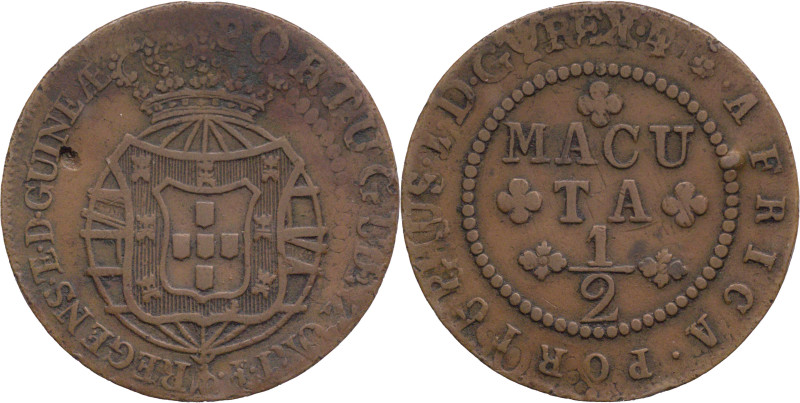 Angola
D. João Regent (1799-1816)
Half macuta 1814
Restruck over D. José I coin
...
