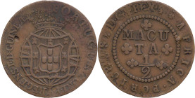 Angola
D. João Regente (1799-1816)
Meia macuta 1814
Recunhada sobre moeda de D. José I
AG: 02.01   6,50g
BC+