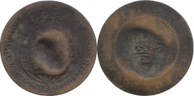Angola
D. Pedro V (1853-1861)
Carimbo Escudete coroado 1853
Sobre meia macuta D. João Regente 1814.
AG: 03.01   4,87g
REG