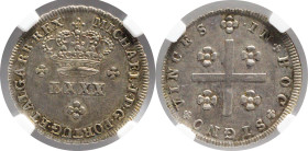 Moedas certificadas
Portugal D. Miguel I 80 Réis Lisboa
NGC AU 58
