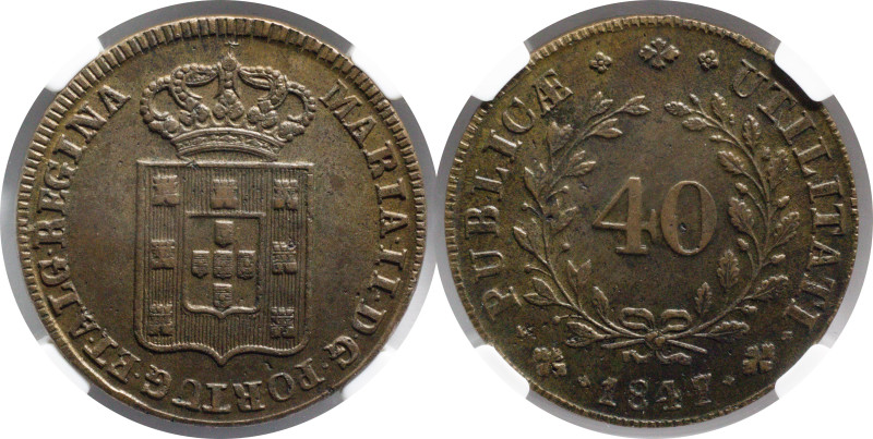 Certified Coins
Portugal D. Maria II 40 Réis Lisbon Mint 1847
NGC MS 62 BN