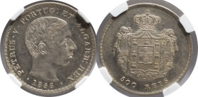 Moedas certificadas
Portugal D. Pedro V 500 Réis Lisboa 1858
NGC MS 61