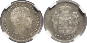 Moedas certificadas
Portugal D. Pedro V 500 Réis Lisboa 1859
NGC MS 61