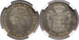 Moedas certificadas
Portugal D. Pedro V 500 Réis Lisboa 1859
NGC MS 62
