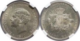 Moedas certificadas
Portugal D. Manuel II 1000 Réis Lisboa 1910
Centenário da Guerra Peninsular
NGC MS 62