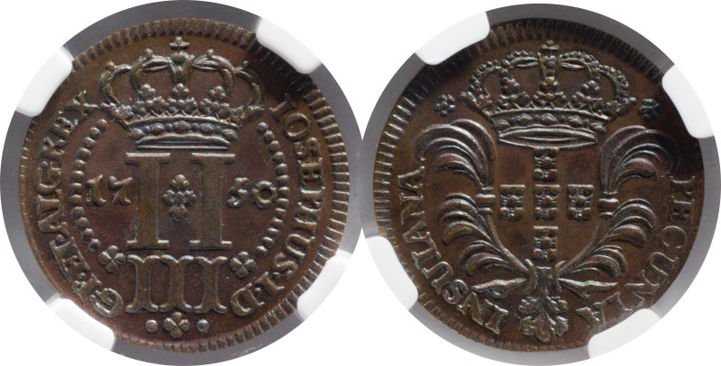 Certified Coins
Portugal Açores 3 Réis 1750
NGC MS 63 RB
Top Grade!