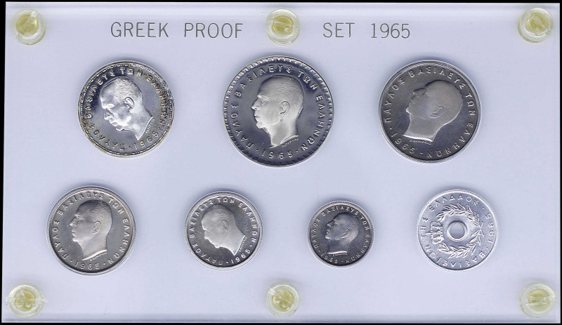 GREECE: Proof set (1965) of 7 coins composed of 10 Lepta, 50 Lepta, 1 Drachma, 2...