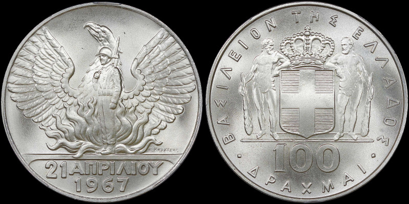 GREECE: 100 Drachmas (1970) (type I) in silver (0,900) commemorating the April 2...