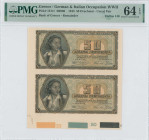 GREECE: Corner marginal sheet of final proofs of 2x 50 Drachmas (1.2.1943) in brown on blue and orange unpt. Girl in traditional costume at left on fa...