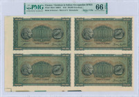 GREECE: Corner marginal sheet of final proofs of 4x 100000 Drachmas (21.1.1944) in black on brown, blue and green unpt. Ancient Athenian coin of 4 Dra...