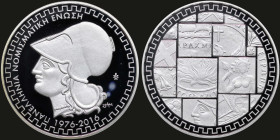 GREECE: Commemorative medal (2016) in silver (0,925) for the 40 years of the Panhellenic Nomismatic Union (1976-2016). Goddess Athena on obverse. Part...