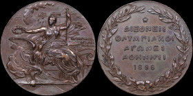 GREECE: GREECE: Bronze medal (1896 dated) commemorating the 1st Olympics in Athens. Personification of Victory on obverse. Inscription "ΔΙΕΘΝΕΙΣ ΟΛΥΜΠ...