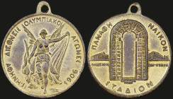 GREECE: GREECE: Gilt bronze commemorative medal for the Olympics 1906 in Athens. The Panathenean Stadium, at center, Thiseio at left and Parthenon at ...