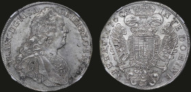 AUSTRIA: 1 Thaler (1760 PR) in silver. Armored bust of Franz I facing right on obverse. Crowned imperial double-headed eagle on reverse. Inside slab b...